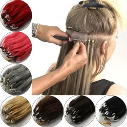 14-26INCH 100PCS Real Hair Easy Loop / Micro Ring Pärlor Kvinnors hårförlängningar Långt raka