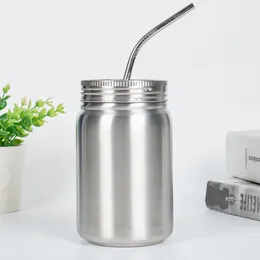 17oz Mason Jar Mason Cans Mason Tumbler 304二重壁ステンレス鋼絶縁真空カップ蓋とわら