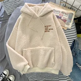 Ebaihui Herbst Winter Mantel Rosa Süße Kapuze für Dame Haruku Lose Tasche Hoodies Damen Fleece Flanell Pullover Weibliche Sweatshirt