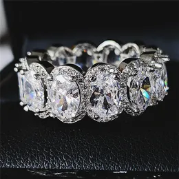 Rulalei Handmade Luksusowa biżuteria 925 Sterling Silver Oval Cut Biały Topaz Pave Gemstone Obietnica Kobiety CZ Ślubnictwo Zaręczyny Bridal Ring Prezent