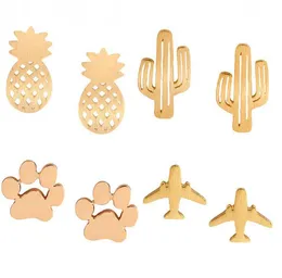 2019 New Alloy Pineapple/Footprints/Cactus/Airplane Stud Earrings For Women Fashion Earring Gifts Free Shipping