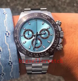 Lyx Asien 2813mens mekaniska rörelse Ice Blue Dial Watch Mens Inga kosmografiska klockor Män 116500 116506 Full Steel Wristwatche