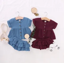 Baby Kleidung Sets Kinder Mädchen Baumwolle Leinen Top Rüschen Shorts Anzüge Säugling Kurzarm T-shirt Röcke Neugeborenen Boutique Kleidung YP906