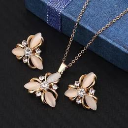 Fashion Opal Jewelry Sets Pandent Necklace Stud Earrings Crystal Natural Cat's Eye Stone Jewelry Set For Women