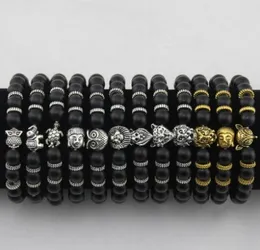 Mens armband lyx smycken kvinnor matt sten pärla armband elefant leopard huvud lejon huvud uggla sköldpadda lava charm armband gb1677