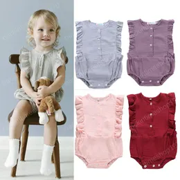 Baby Girls Pajacyki Lato Solidna Latająca Rękaw Trójkąt Pajacyki Dziecko Niemowlę Dziewczyna Designer Odzież Dziewczyna Kombinezzuje 6m-2t