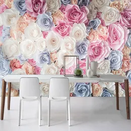 Anpassad självhäftande vattentät duk Mural Wallpaper Modern Rose Flowers Romantic Home Decor Wedding House Bedroom Wall Papers