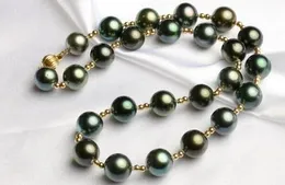 Envío Gratis >>>> noble de tahitiano 10-11mm verde Pavo Real collar de perlas 18 pulgadas 14 k