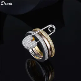 Donia Jewelry Ring Exaggerated Three-ring Copper Inlaid Full of Zircons European and American Creative Designer Gifts