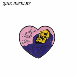 QIHE JEWELRY Pink Heart Skull Pins Skeleton Brooches Enamel pins Badges Lapel pins Skeleton jewelry Punk jewelry