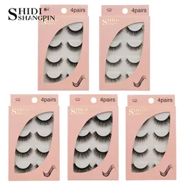 SHIDISHANGPIN 4 Pairs 3d Mink Lashes Cilios Eyelashes Natural Beauty Thick Long Strip 3d 1 Box Fake Lashes Mink Eyelashes