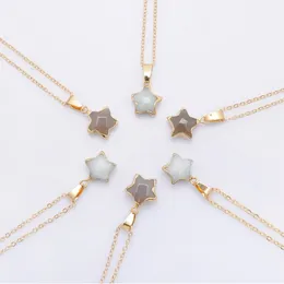 Pentagram star pink Crystal Druzy Chakra Nature Stone Gold Plating Geode Druzy Quartz Pendant DIY Gold Chain Necklace 50cm