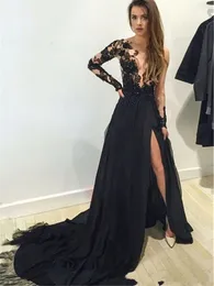 Uzun Kollu Balo Parti Elbise Aplikler Dantel Yüksek Yan Yarık Siyah Şifon Abiye Q81 sayesinde Arapça Gelinlik Modelleri Uzun Seksi bakın