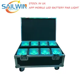 8X Lot 4x18W 6in1 RGBAW+UV Battery Operated APP WIFI DJ Smart LED Par Can Stage Light With 8in1 Charging Flight CAse