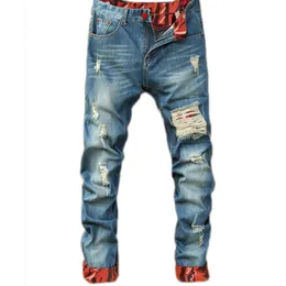Męskie Dorywczo Dżinsy Retro Slim Skinny Jeans Projektant Mody Ripped Mężczyźni Hip Hop Light Blue Denim Spodnie