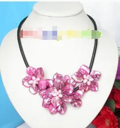 fri frakt @@ barock hantverk rosa snäckskalspärlor choker läderhalsband j8173 ^^^@^Ädel stil Naturlig Fin smycke