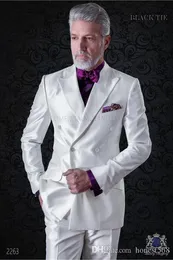 Handsome Double-Breasted Groomsmen Peak Lapel Groom Tuxedos Men Suits Wedding/Prom/Dinner Best Man Blazer(Jacket+Pants+Tie) A394