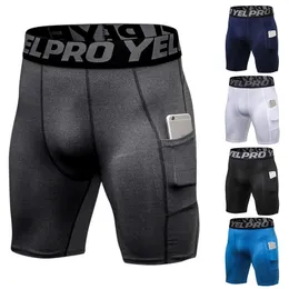 Mens Compression Shorts Line Short Tights Skinny Bodybuilding Breathable Man's Bottom Fitness Pocket pants