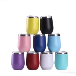 12oz Egg Mugs Cola Cold Cup Internal External 304 Stainless Steel Vacuum Insulation Wine With Lid