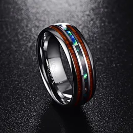 8mm Hawaiian Koa WoodとAbalone Shell Tungsten Carbide Ring