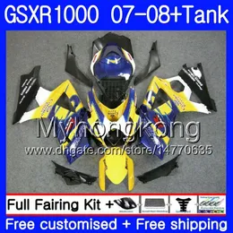 7Gifts + Tank İçin SUZUKI GSXR1000 K7 GSXR1000 GSXR 1000 07 08 301HM.26 GSXR1000 07 08 Kaporta Sarı SICAK GSX R1000 2007 2008 Kalafatlama