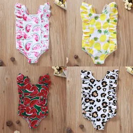 Baby Girl Swimwear Kids Girl Watermelon Pineapple Printed Swiming Suits Summer One-piece Beach Swimming Wear 1-4Y