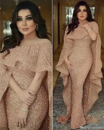 Luxury sjöjungfru arabiska långa prom klänningar juvel nacke paljetter golv längd Mellanöstern prom formell kväll fest klänningar