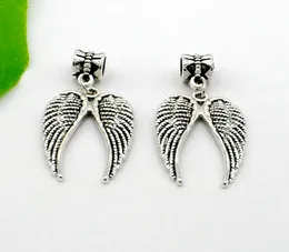 100 sztuk / partia Tybetański Silver Angel Wing Heart Charms Big Hole Koraliki Dangle Charms na biżuterię Ustalenia