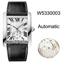 New W5330003 Steel Case Silver Texture Dial Roma Mark Automatic Mens Watch Black Leather Gents Sports Watches 8 Colors cool CART-B37a1