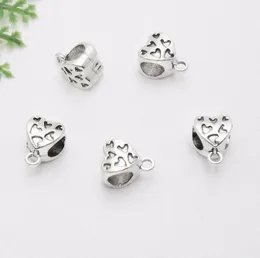 300pcs/lot Silver Plated Heart Bail charms Spacer Beads Charms pendant For diy Jewelry Making findings 12x9mm