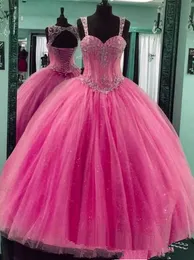 2020 Nya Billiga Spaghetti Straps Bling Sequins Ball Gown Quinceanera Klänningar Beaded Party Prom Formal Gown Vestidos de 15 Anos QC1481