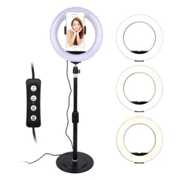 Dimmable LED Selfie Desktop Ring Light Telefon Video Selfie Ljuslampa Med Stativ Telefonhållare Bord Fyll Fotografi Ljus för Studio Live