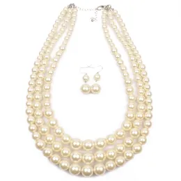 手作りの真珠のネックレスとイヤリングセットのファッション誇張された女性列人工真珠の鎖骨多層鎖8色卸売