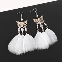 Hot Bohemian Fashion Jewelry Women's Feather Tassels Dangle Earrings Butterfly Beaded Female Ornaments Earrings S387