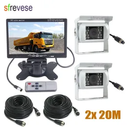 12V-24V 4Pin carro de carro traseiro kit 7 "monitor LCD + 2x Branco CCD IR Night Vision impermeável Revestindo Estacionamento Câmera de Backup 20m Cable