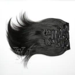 vmaeブラジルの髪12〜26インチヤキクリップインヒューマンヘアエクステンション未処理の140gナチュラルカラー