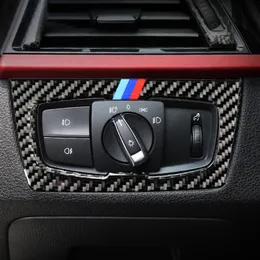 탄소 섬유 헤드 라이트 스위치 버튼 장식 프레임 커버 트림 대시 보드 인테리어 몰딩 스티커 BMW F30 F34 자동차 스타일링 2840