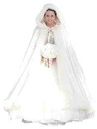 2019 Nowy Tanie Elegancka Biała Ivory Ciepłe Ślubne Przylądek Futro Zimowe Kobiety Kurtka Ślubna Długość Piętro Płaszcz Long Party Wedding Coat Al03