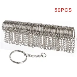 50 pcs 25mm Polido Cor Prata Chaveiro Chaveiro Dividir Anel com Cadeia Curta Anéis Chave Homens Mulheres DIY Chaveiros Acessórios C19011001