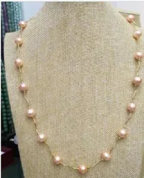 real natural south sea baroque pink 8-9mm pearl necklace 21" 14k yellow clasp