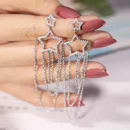 Fashion s925 silver 5A cubic zirconia stars long tassel drop earring womens accessaries beautiful top quality wedding jewelry