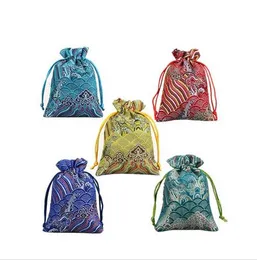 10x14cm Silk Brocade Drawstring Jewelry Organizer Pouches Satin Christmas Wedding Gifts Bags Packaging Sack Bag Pouch SHU20