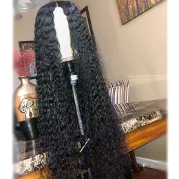Parte do meio de alta qualidade 180% densidade preto longo kinky curly perucas com cabelo do bebê glueless sintético frente perucas para mulheres negras