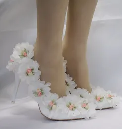 Kwiat Gladiator Sandały Letnie Biuro Kobiety Szpiczasty Białe Koronki Kwiaty Cienkie Wysokie Obcasy Buty White Wedding Casual Shoes