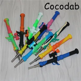 Hookahs DHL Silicone Nectar med titan Tips 10mm Mini Dab Straw Dabber Tool for Glass Bongs Oil Rigs