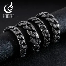 Fongten Retro Cuban Link Kette Armband Punk Männer Edelstahl Vintage Hip Pop Herren Schwarz Armbänder Armreif Modeschmuck Y200107