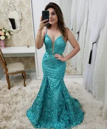 Vestidos de Gala Sexy Deep V-Neck Koronki Długie Suknie Prom Elegancki Burgundia Mermaid Backless Formalna Dress Dress Gala Jurken