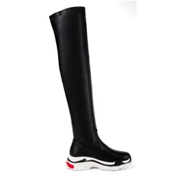 Hot Sale- Plus 29-46 Women Zipper Platform Stretch Boots Over Knee Boots Casual Women Flat Shoes Winter Warm Fur Fashion Footwear