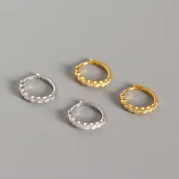 100% 925 Sterling Silver Geometrisk Små Cirkel Örhängen för Kvinnor Vit Zircon Hoop Earring Fine Smycken
