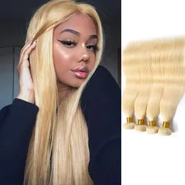 Peruwiańskie Ludzkie Przedłużania Włosów 4 Wiązki 613 # Kolor Blondynka Prosty Jedwabiste Double Wefts Virgin Hair Extensions 8-30inch Blonde